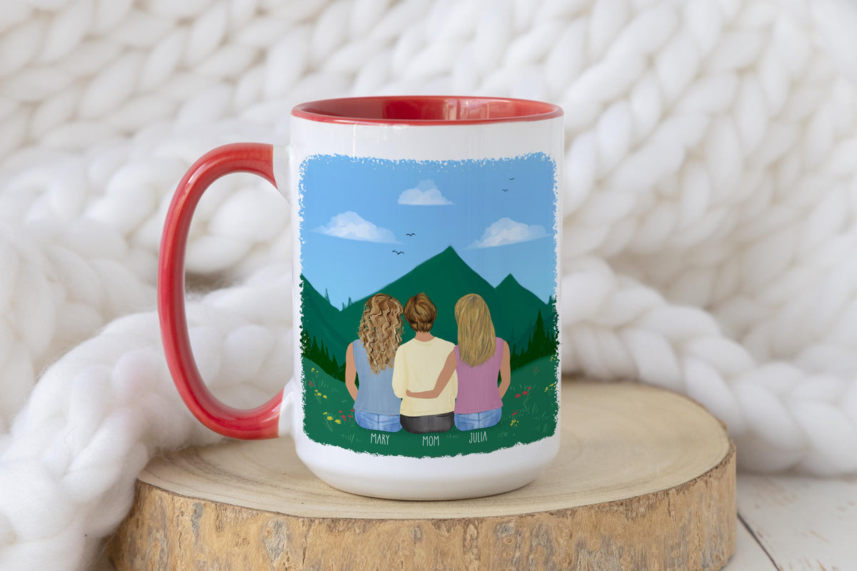 Mom and Daughters Personalized Coffee Mug | Custom Illustration | Mother's Day Gift