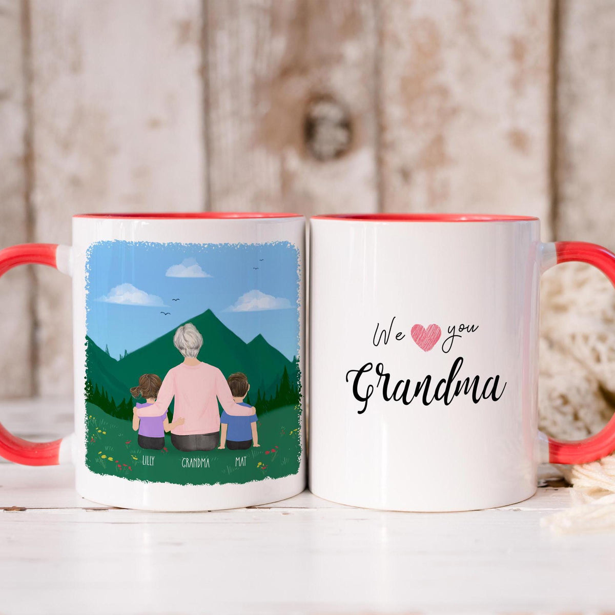 Grandmother and Kids personalized coffee mug - custom illustrated gift by Catia Creative