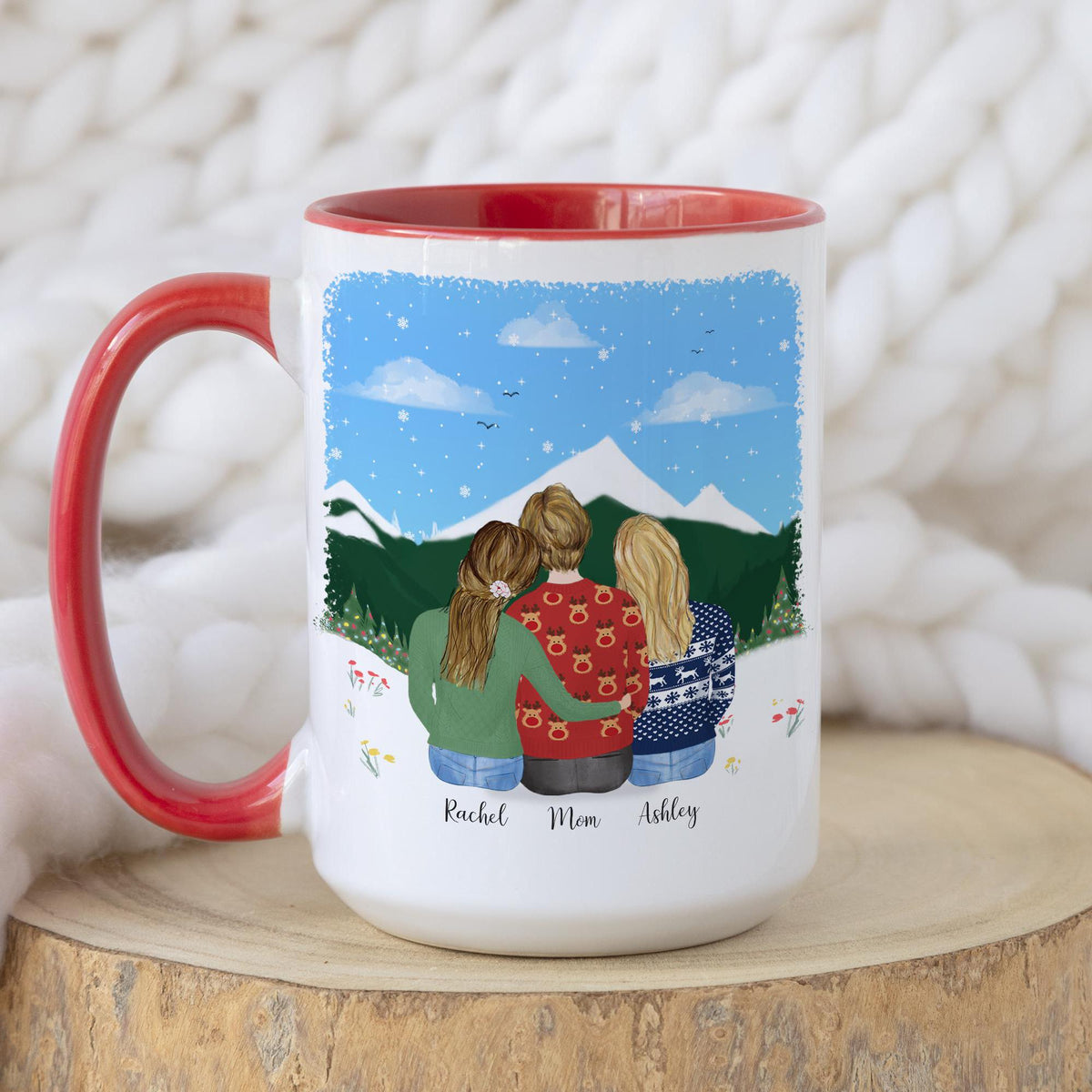 With Mom and Daughters Mother Personalized Coffee Mug | Custom Illustration | Mother's Day Gift
