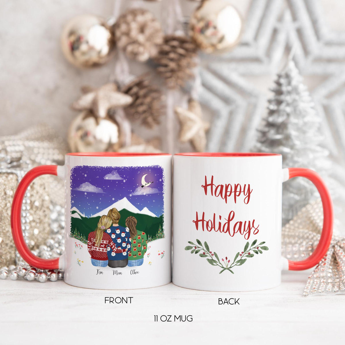 With Mom and Daughters Mother Personalized Coffee Mug | Custom Illustration | Mother's Day Gift