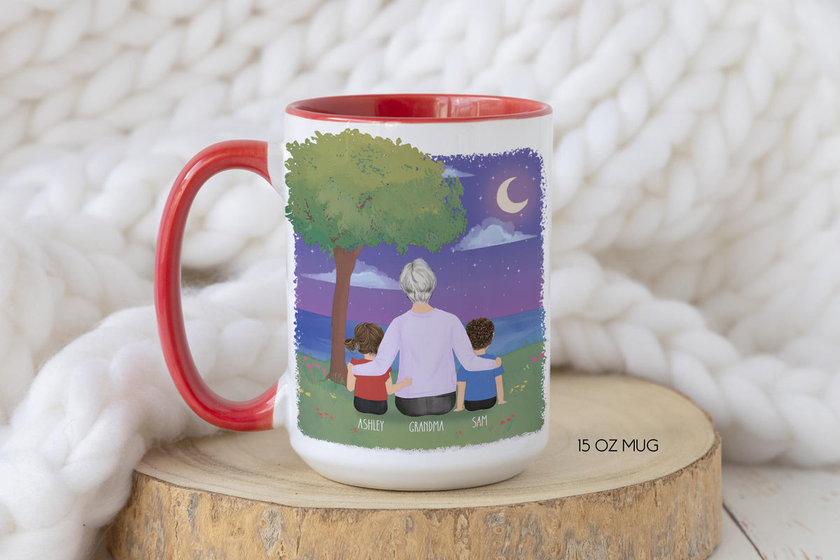 Grandmother and Kids Personalized Coffee Mug | Custom Illustration | Mother's Day Gift