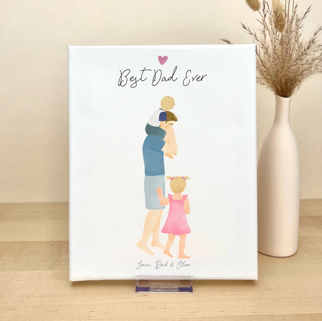 Dad, Little Boy and Girl Canvas Portrait