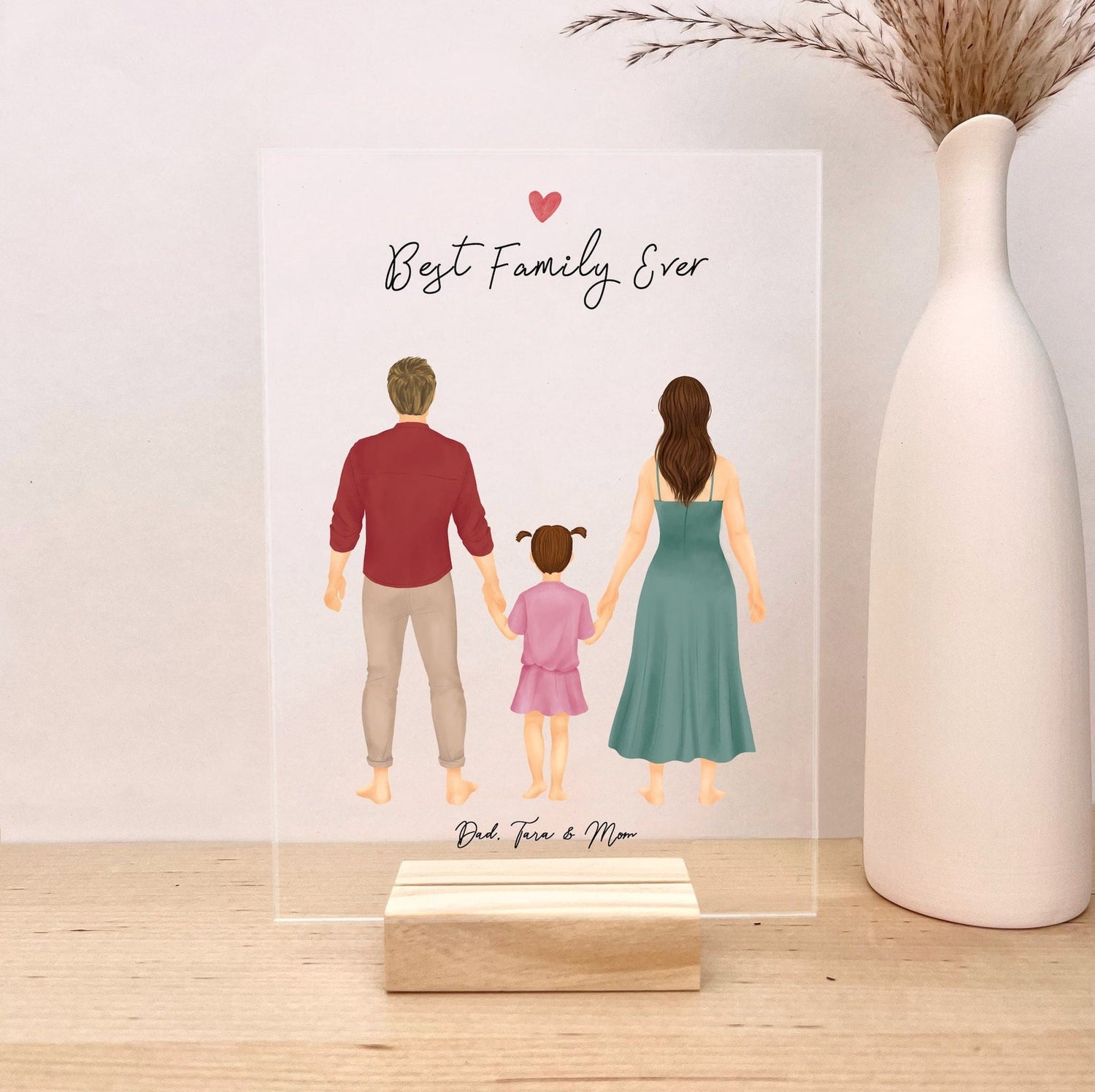 Customizable Family of 3 with Girl Acrylic Artwork