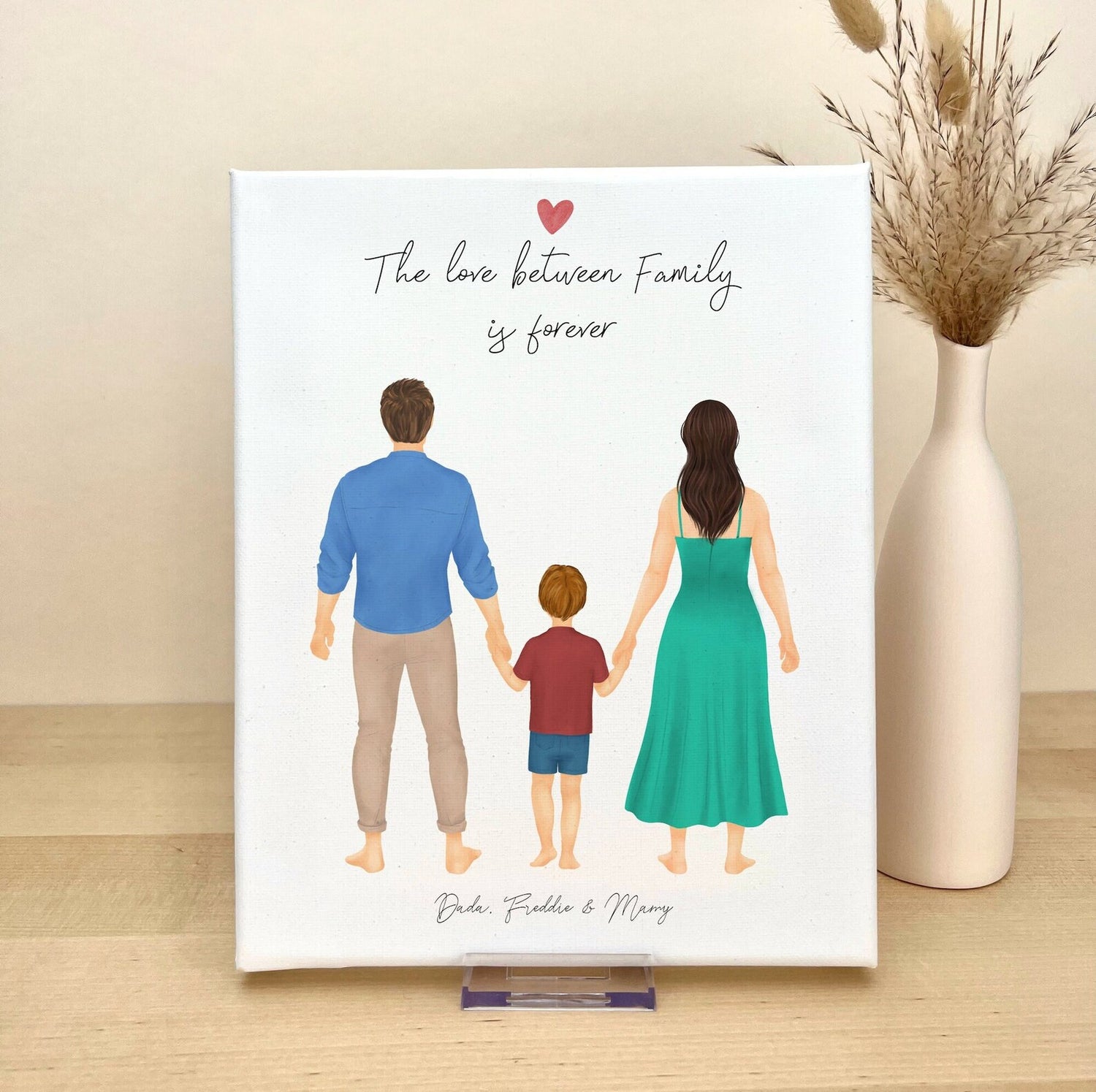 Customizable Family with Boy Canvas Artwork