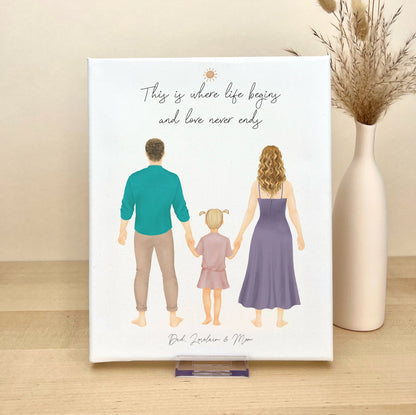 Personalized Mom Dad and Girl Canvas Illustration