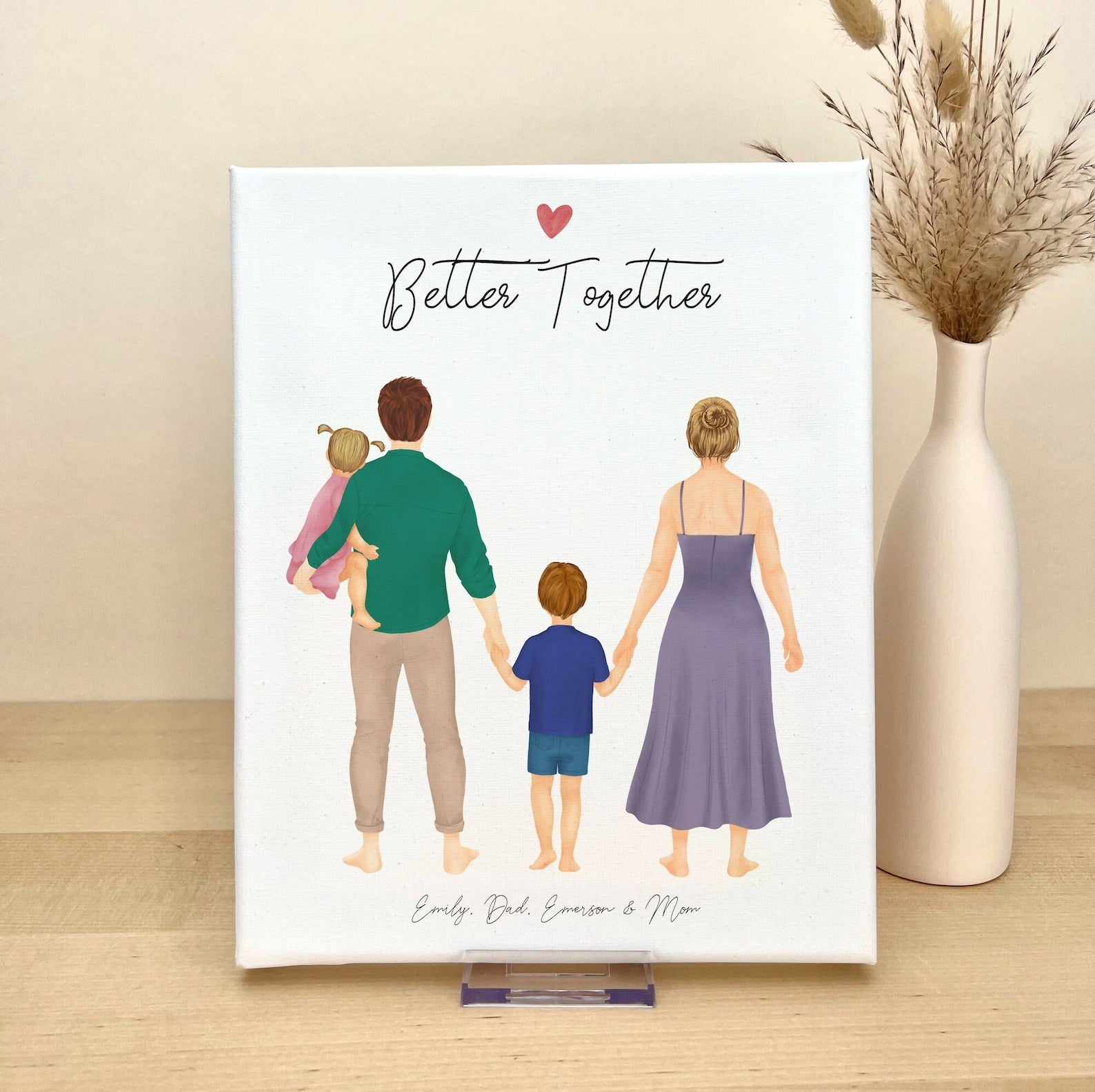 Customizable Family with Dad Mom and Kids Canvas Illustration