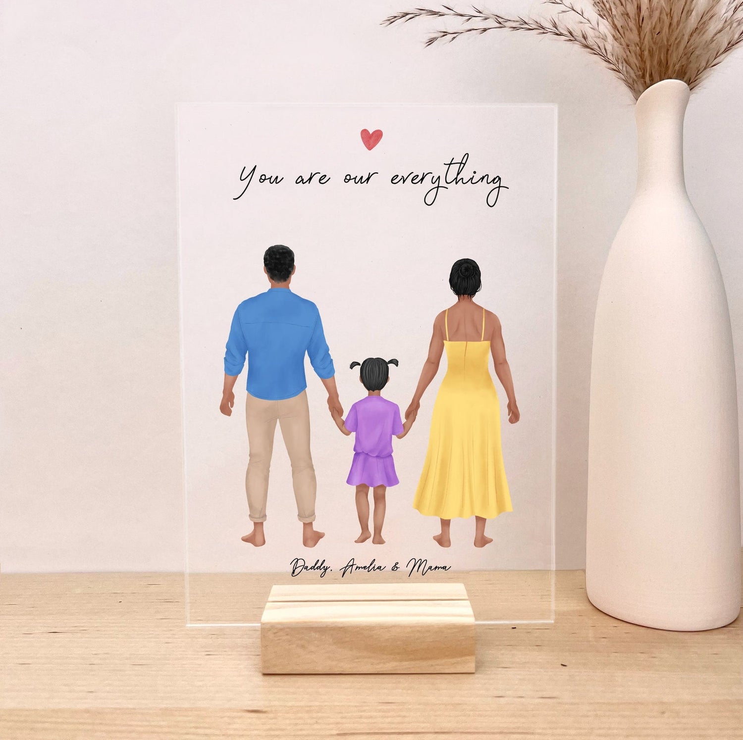 Customizable Family of 3 with Girl Acrylic Artwork