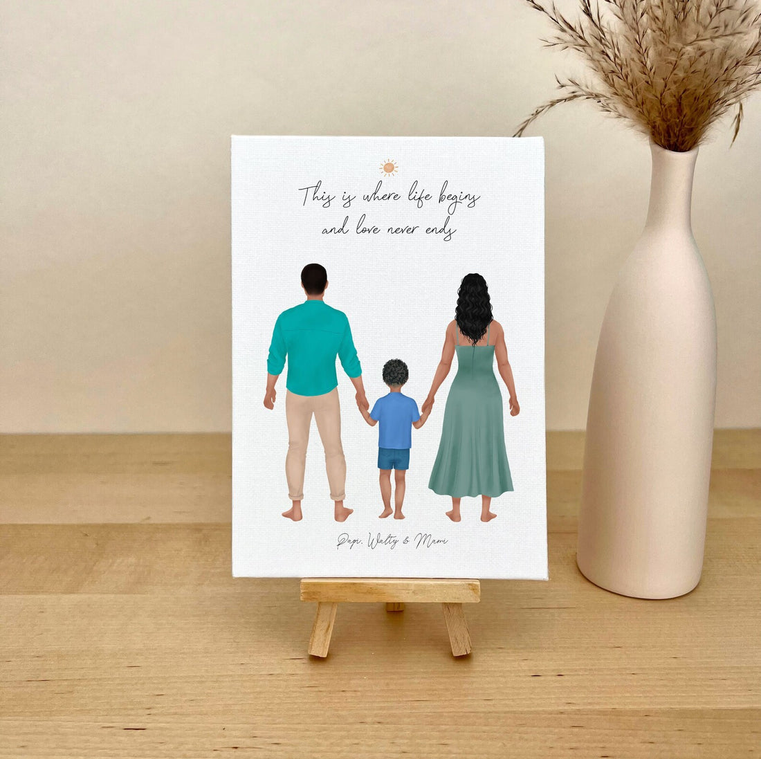 Customizable Family with Boy Canvas Artwork