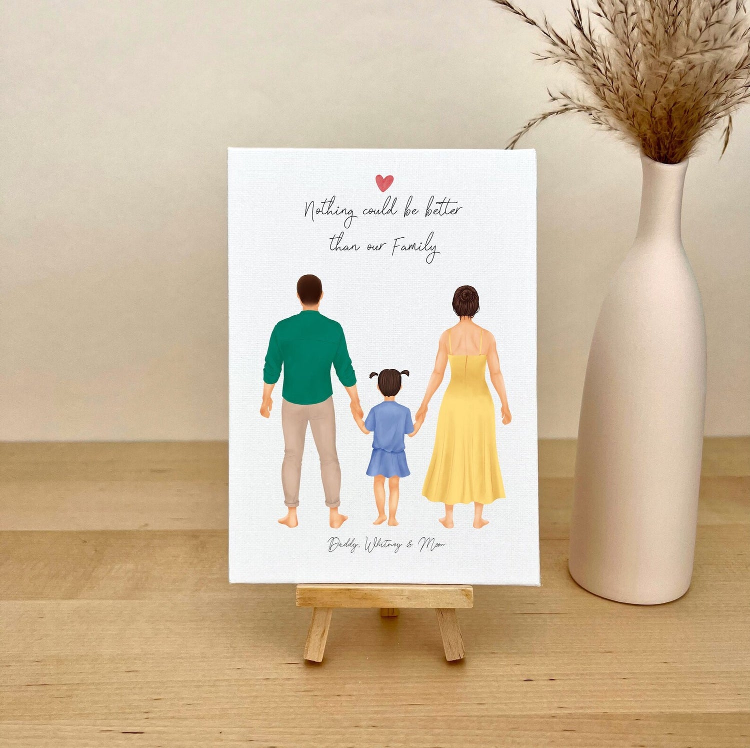 Personalized Mom Dad and Girl Canvas Illustration