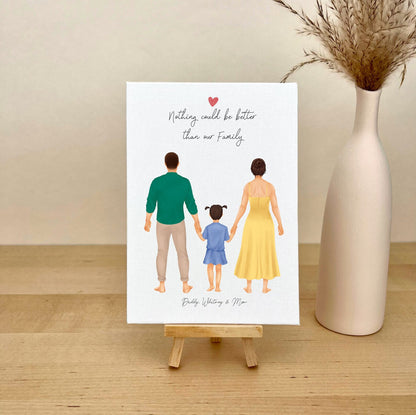 Personalized Mom Dad and Girl Canvas Illustration