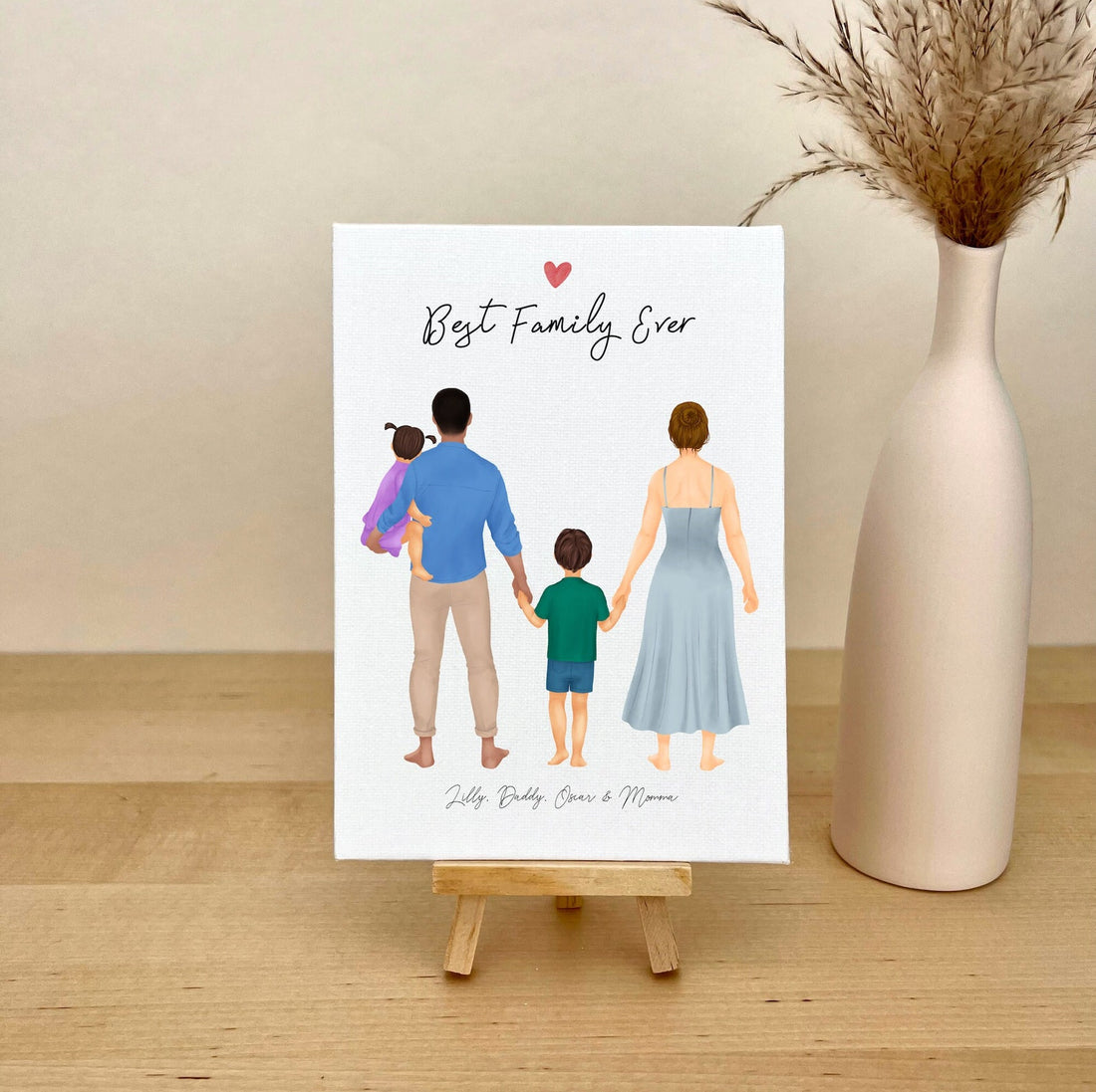 Customizable Family with Dad Mom and Kids Canvas Illustration