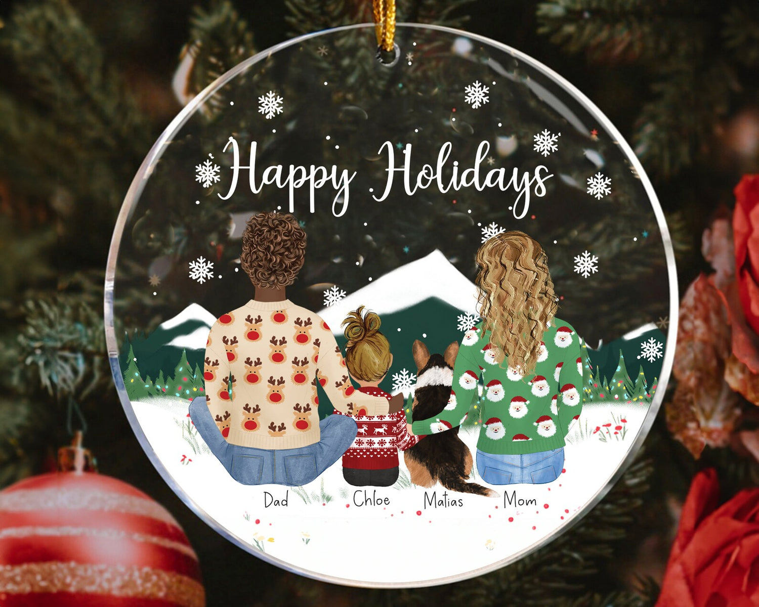 Customizable Christmas Acrylic Ornament for Family with pets