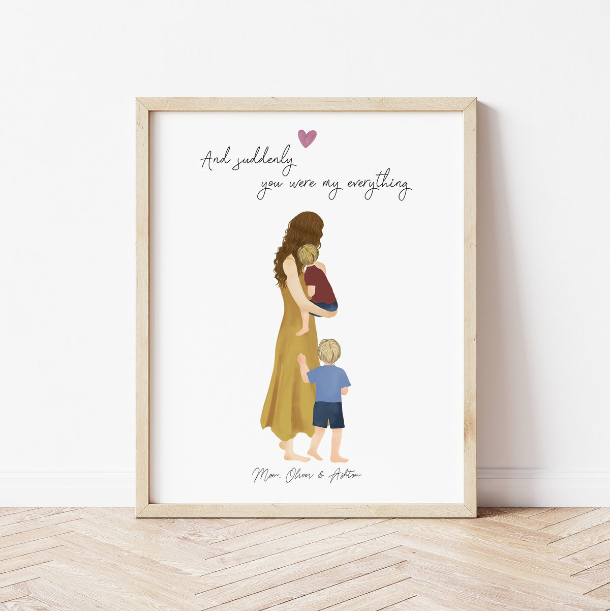 Mother and Sons personalized wall art - custom illustration by Catia Creative