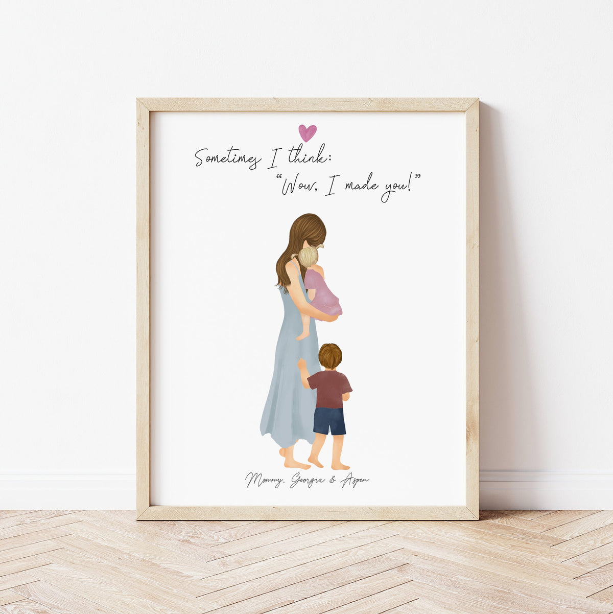 Mom and Kids personalized wall art - custom illustration by Catia Creative