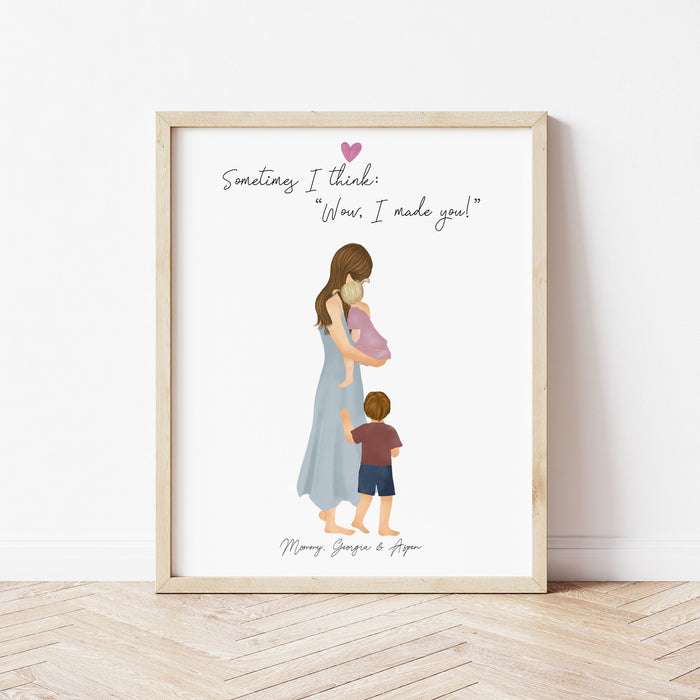 Mom and Kids Personalized Wall Art | Custom Illustration | Mother's Day Gift