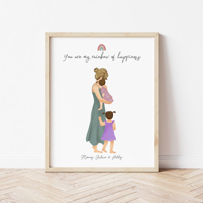 Mom and little girls Personalized Wall Art | Custom Illustration | Mother's Day Gift