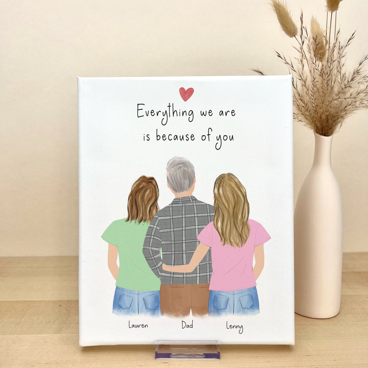 Dad and 2 Daughters personalized canvas print - custom wall art by Catia Creative