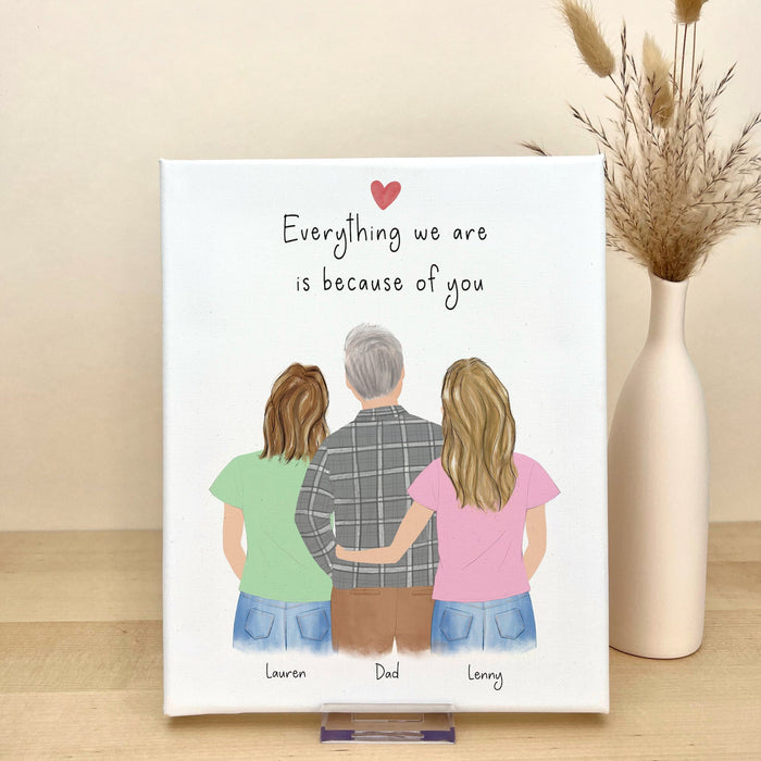 Dad and 2 Daughters Personalized Canvas Print | Custom Wall Art | Father's Day Gift
