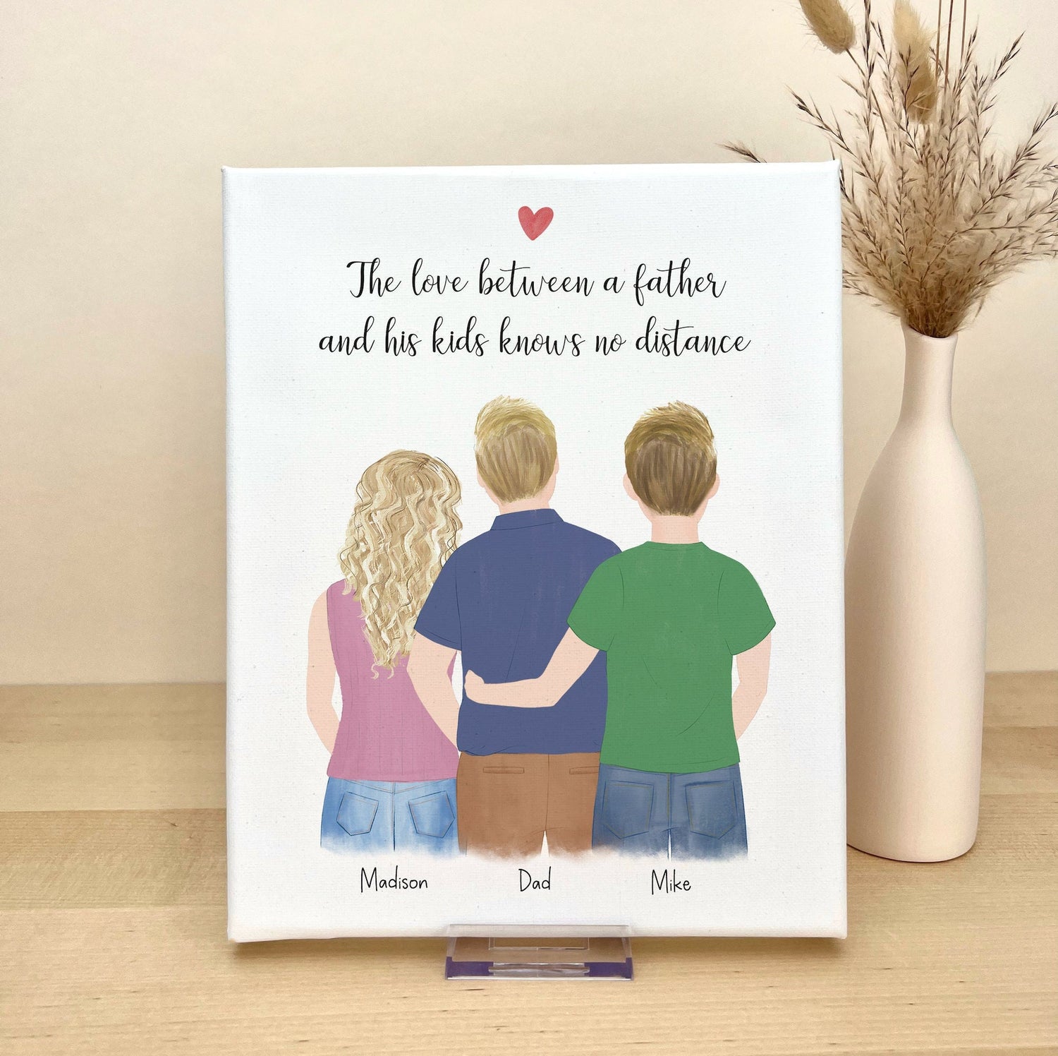 Dad Son and Daughter Personalized Canvas Wall Art