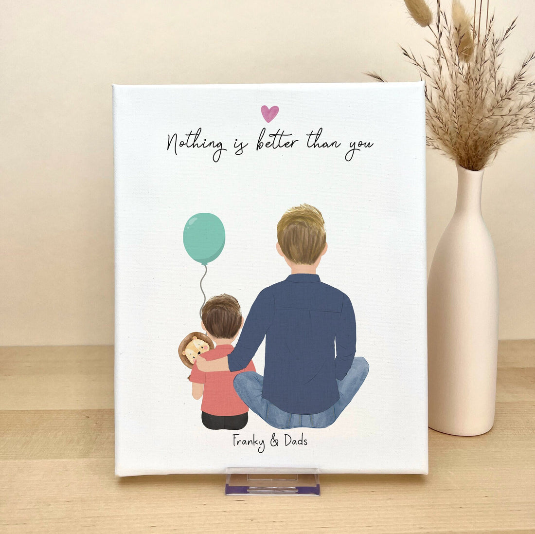 Personalized Dad and Little Boy Canvas Illustration