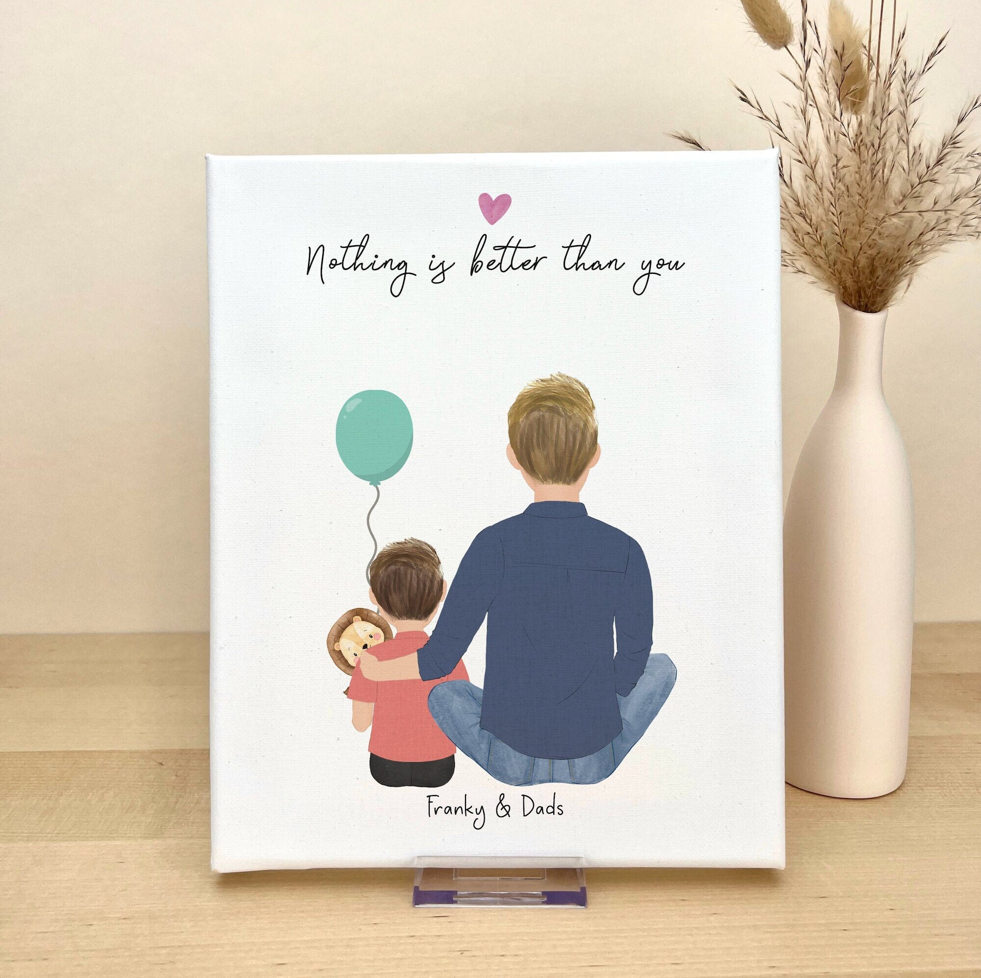 Personalized Dad and Little Boy Canvas Illustration