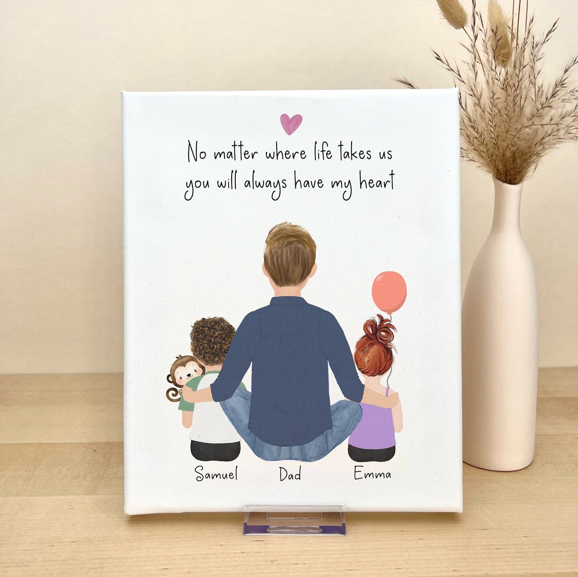 Personalized Canvas Portrait for Dad, Little Girl and Little Boy