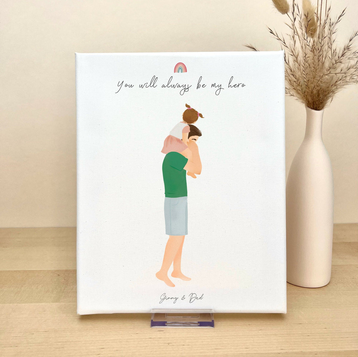 Dad and Daughter in Shoulders personalized wall art - custom illustration by Catia Creative