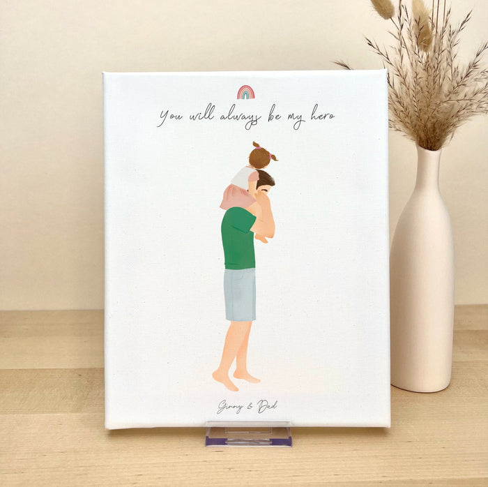Dad and Daughter in Shoulders Personalized Wall Art | Custom Illustration | Father's Day Gift