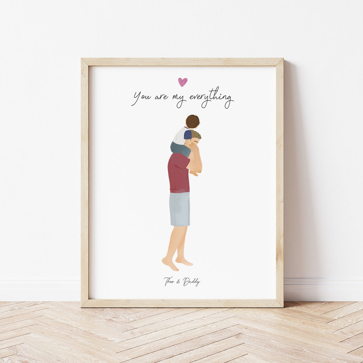 Dad and Son in shoulders personalized wall art - custom illustration by Catia Creative