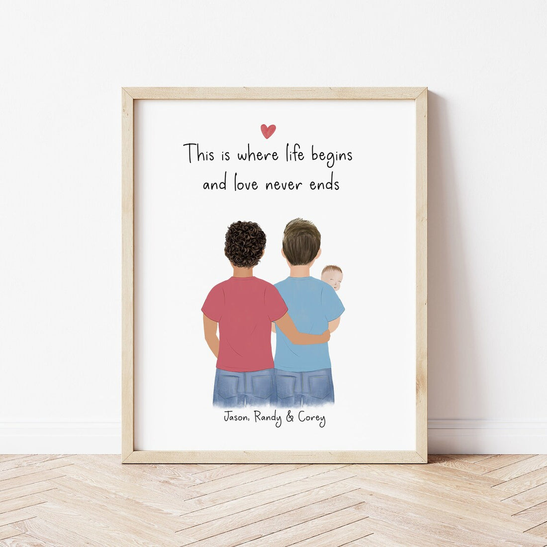 Dads and baby personalized wall art - custom illustration by Catia Creative