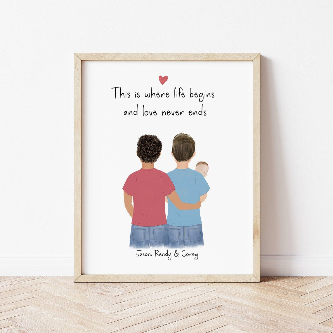 Dads and baby personalized wall art - custom illustration by Catia Creative