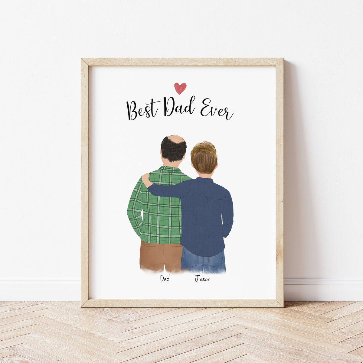 Dad and Son personalized wall art - custom illustration by Catia Creative