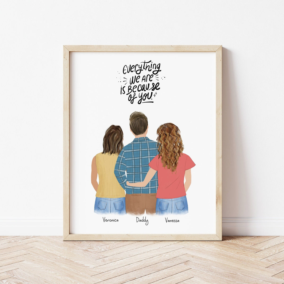 Dad and Daughters personalized wall art - custom illustration by Catia Creative