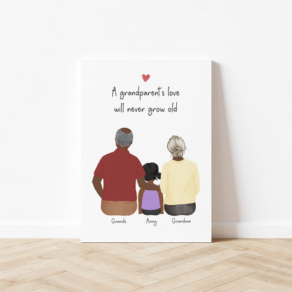 Customizable Grandparents and Little Girl Wall Art