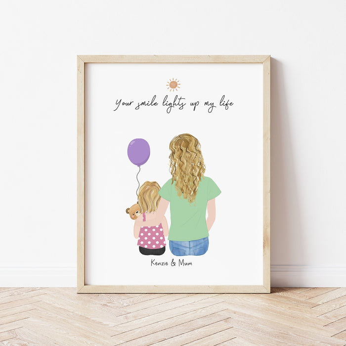 Mom and Little Girl Personalized Wall Art | Custom Illustration | Mother's Day Gift