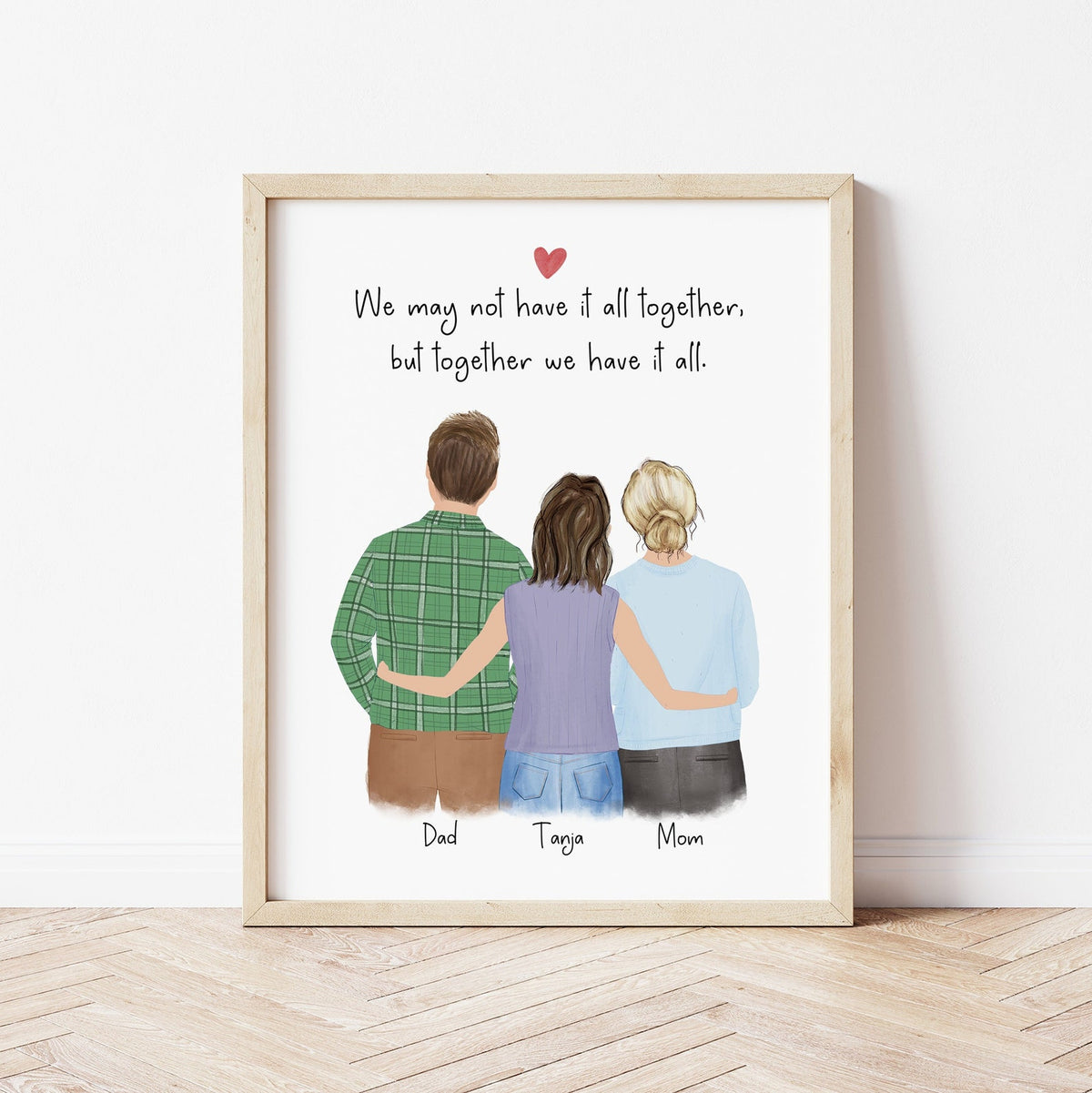 Parents and Daughter personalized wall art - custom illustration by Catia Creative
