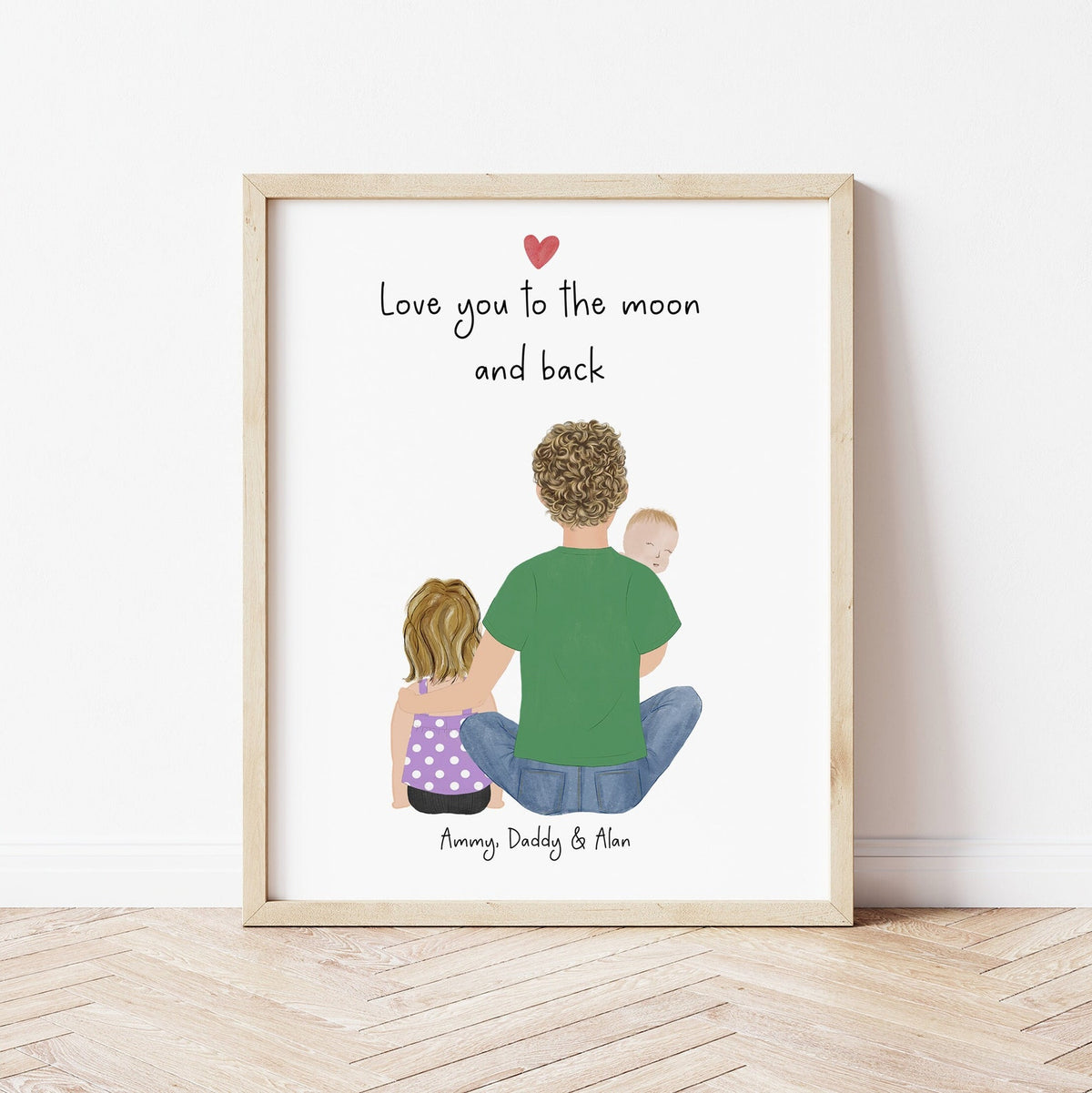 Dad, Littler Girl and Baby personalized wall art - custom illustration by Catia Creative