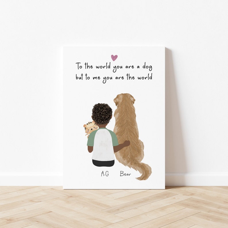 Personalized Little Boy with Dog Wall Art