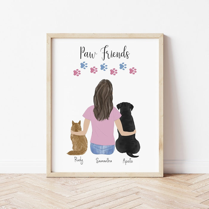 with Daughter and Pets. Personalized Wall Art | Custom Illustration | Custom Gift