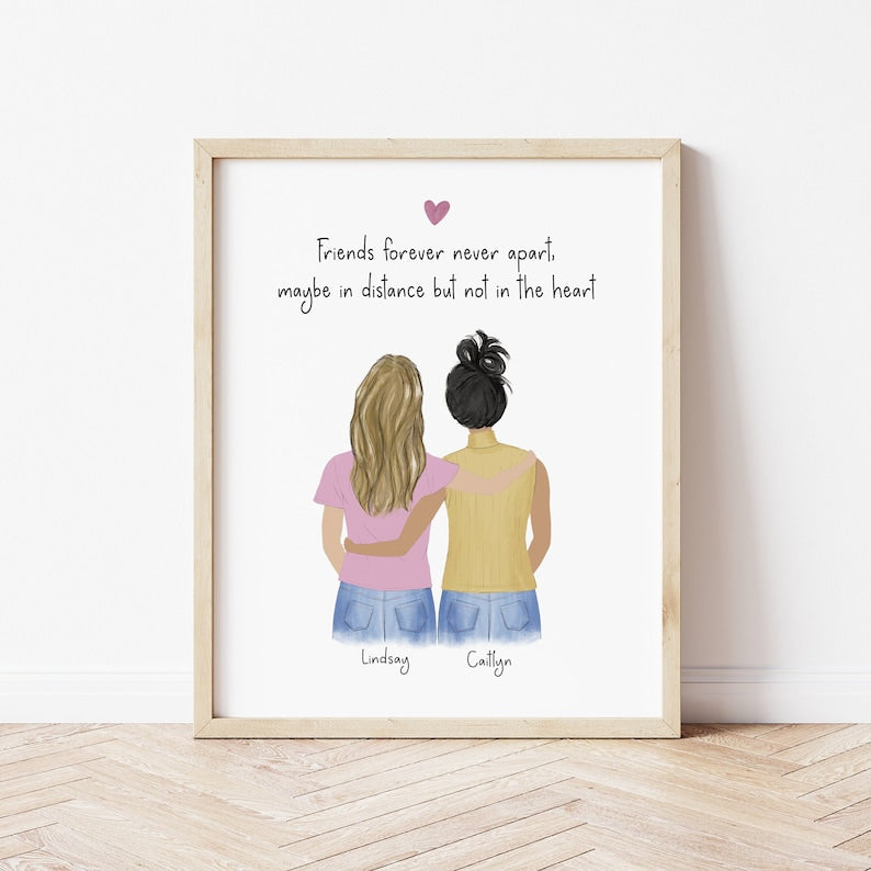 Best Friends Gift personalized wall art - custom illustration by Catia Creative