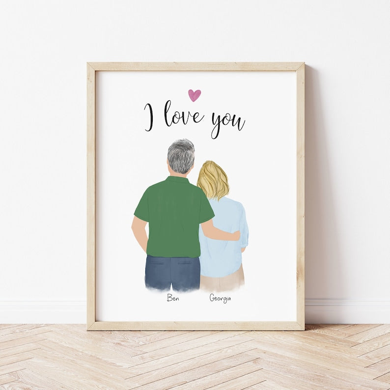 Senior Couple personalized wall art - custom illustration by Catia Creative