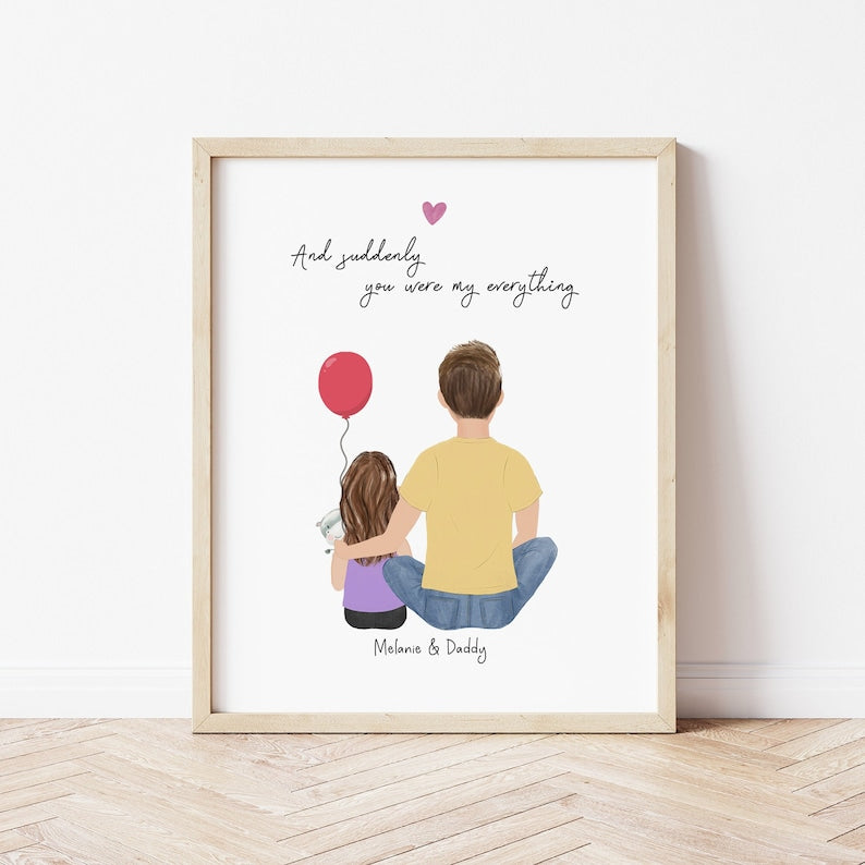 Wall Arto for Dad and Little Girl with Toy personalized wall art - custom illustration by Catia Creative