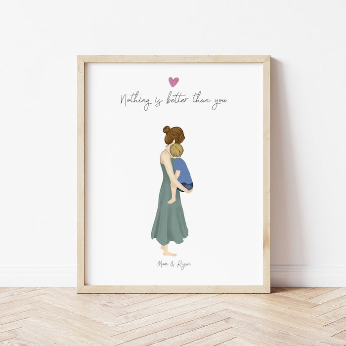 Mother and Son in Arms Personalized Wall Art | Custom Illustration | Mother's Day Gift