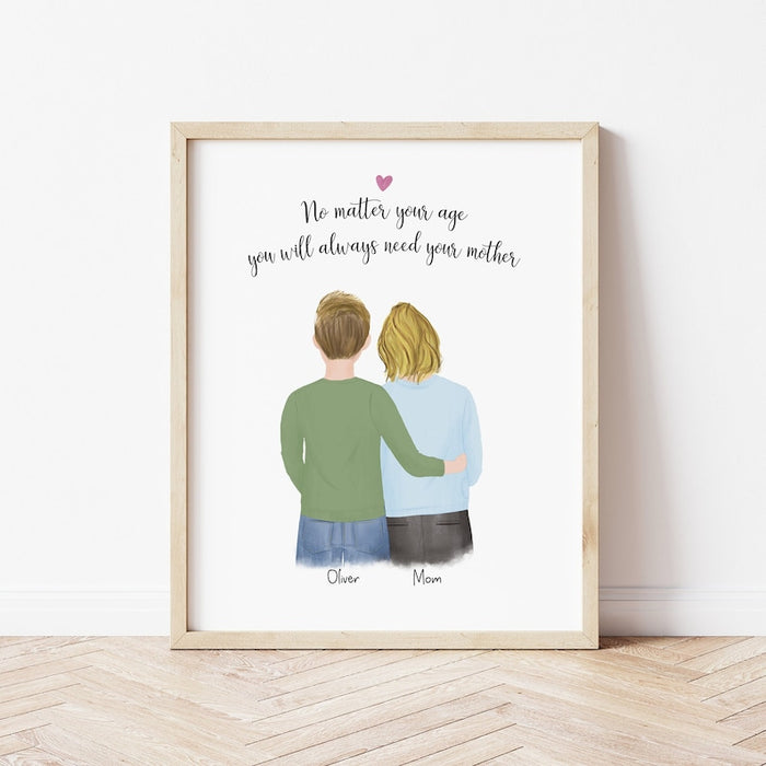 Mom and Son Personalized Wall Art | Custom Illustration | Mother's Day Gift