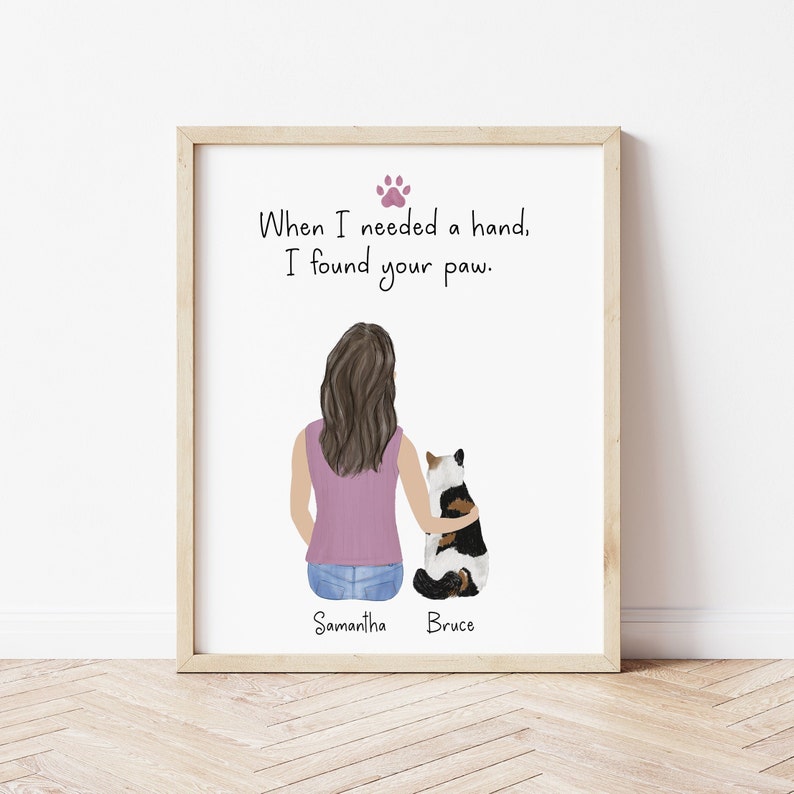 Girl and Cat personalized wall art - custom illustration by Catia Creative