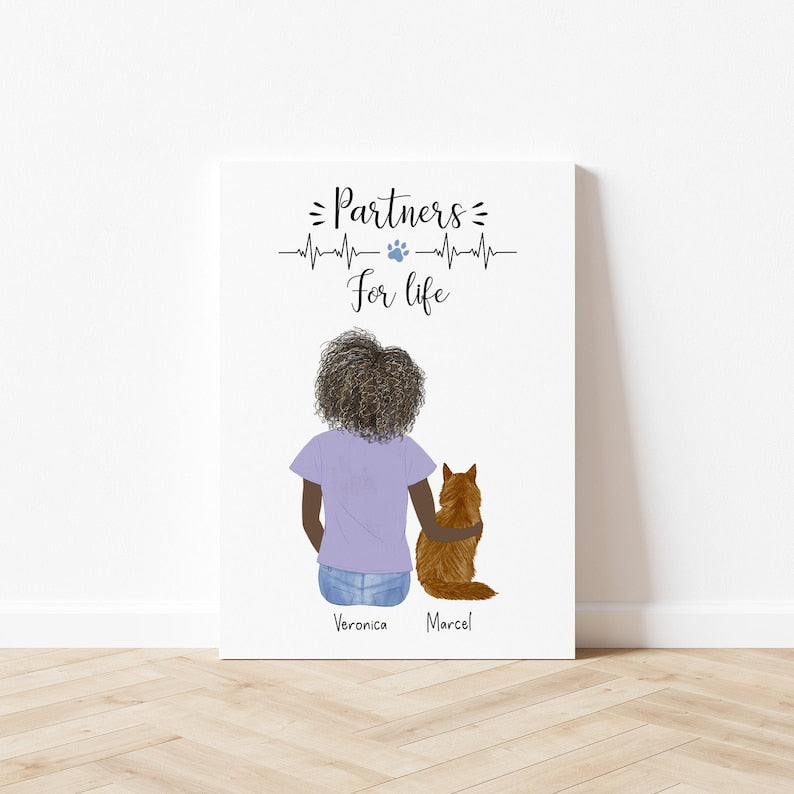 Personalized Girl and Cat Wall Art