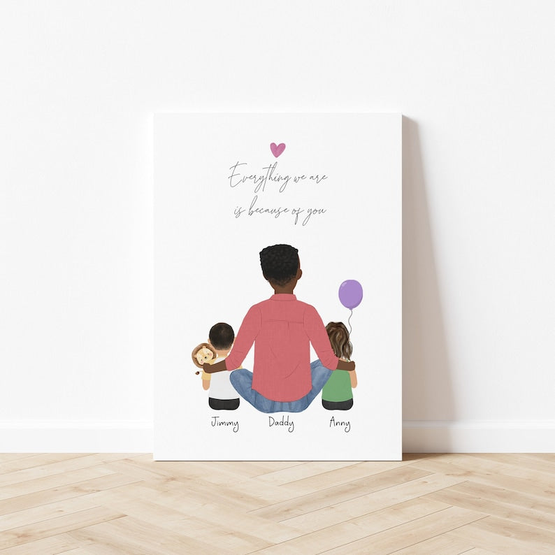 Customizable Dad, Little Girl and Little Boy Artwork