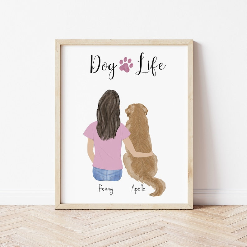 Girl and Dog personalized wall art - custom illustration by Catia Creative
