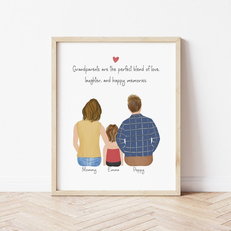 3 Generations personalized wall art - custom illustration by Catia Creative