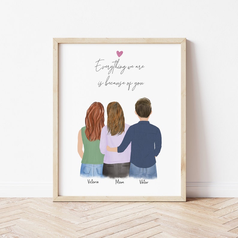 Mom and Kids personalized wall art - custom illustration by Catia Creative